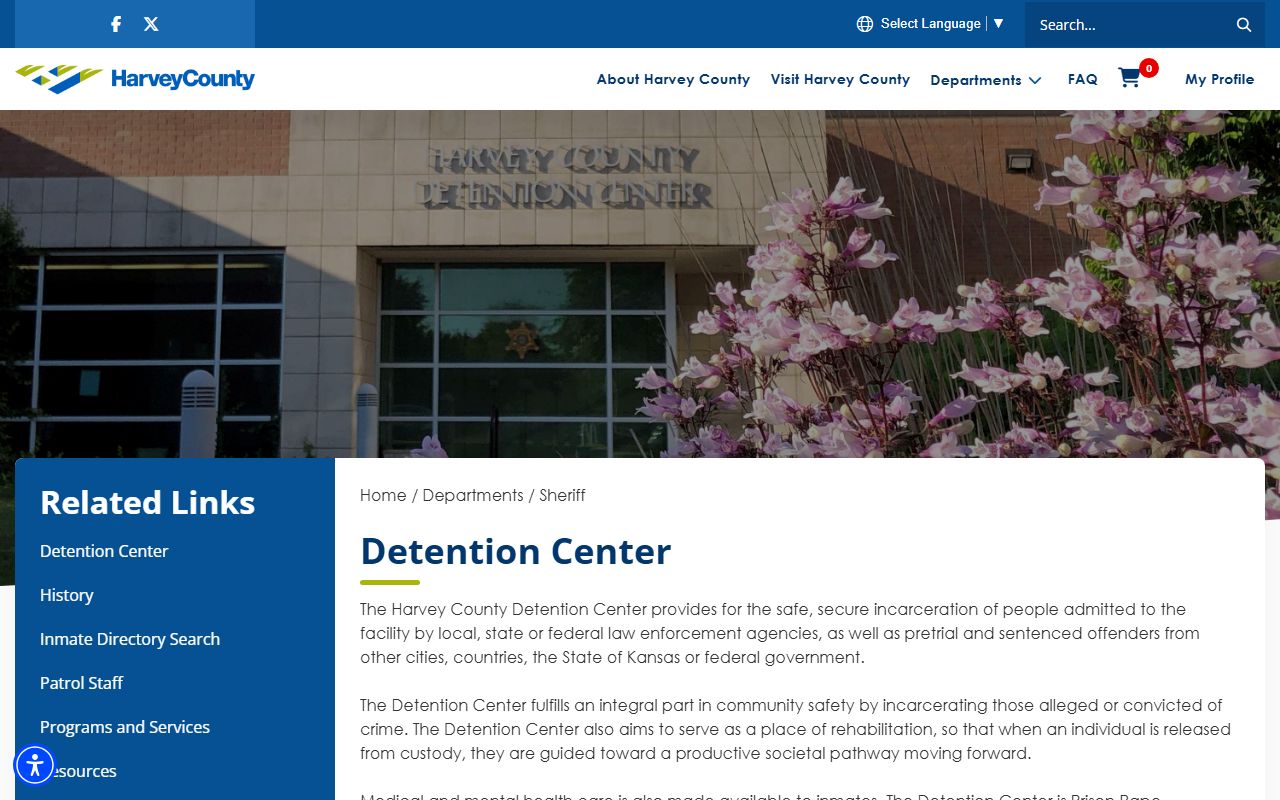Harvey County Detention Center inmate services and facility information page